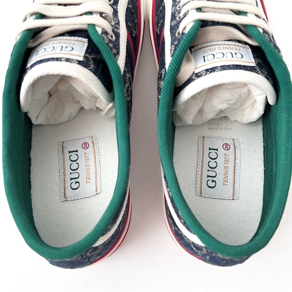 GUCCI | 1977 Tennis Denim GG Monogram Web Stripe Sneakers EU 39 US 9 New - Picture 5 of 9